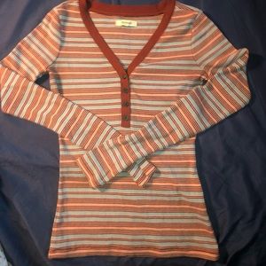 Madewell XS ribbed knit striped v-neck long-sleeve tee